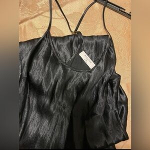 Aritzia black satin slip midi dress